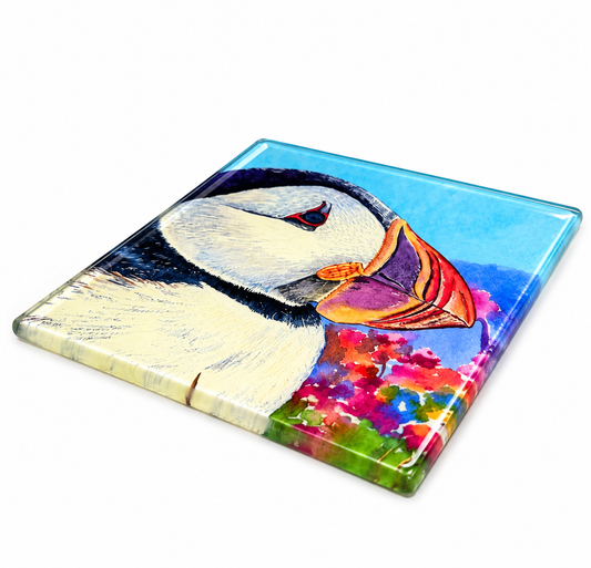 Glass coaster/Close up with a puffin