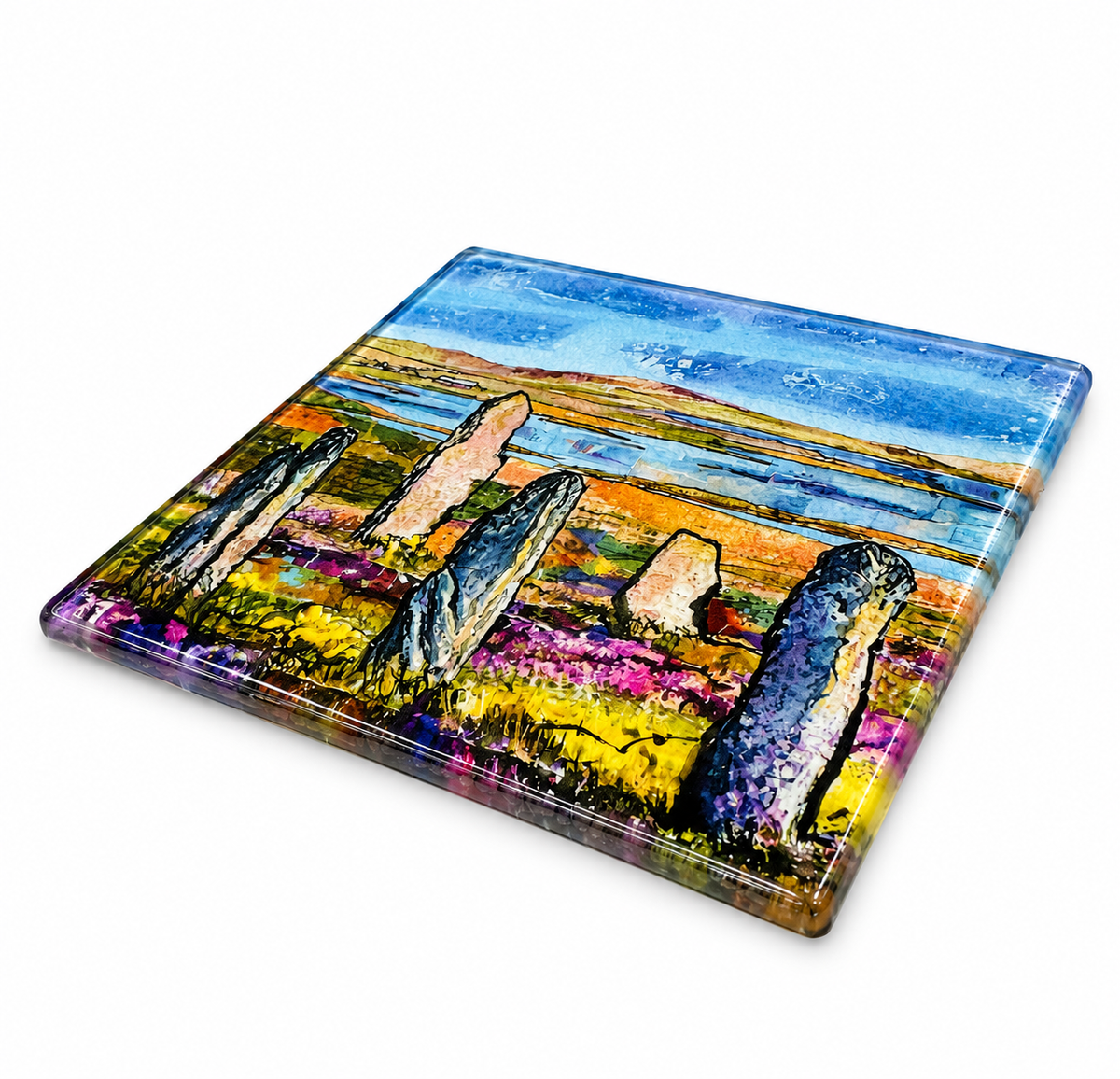 Glass coaster/Heather colours at The Ring of Brodgar