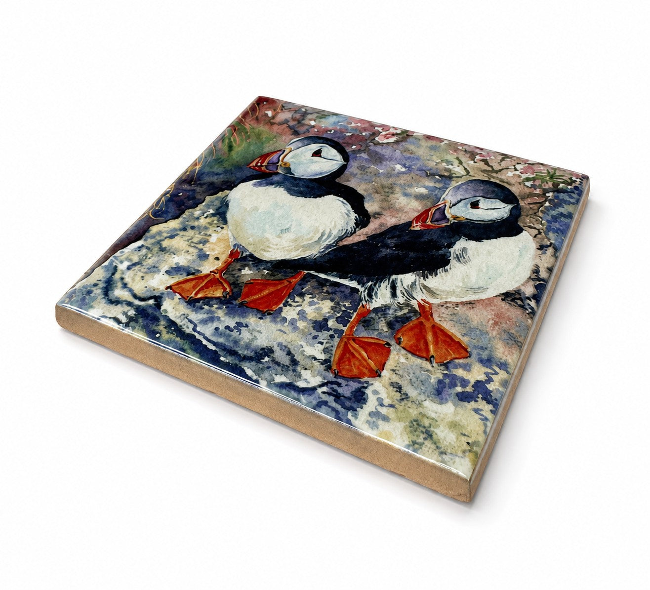Small ceramic tile/Puffin Twins