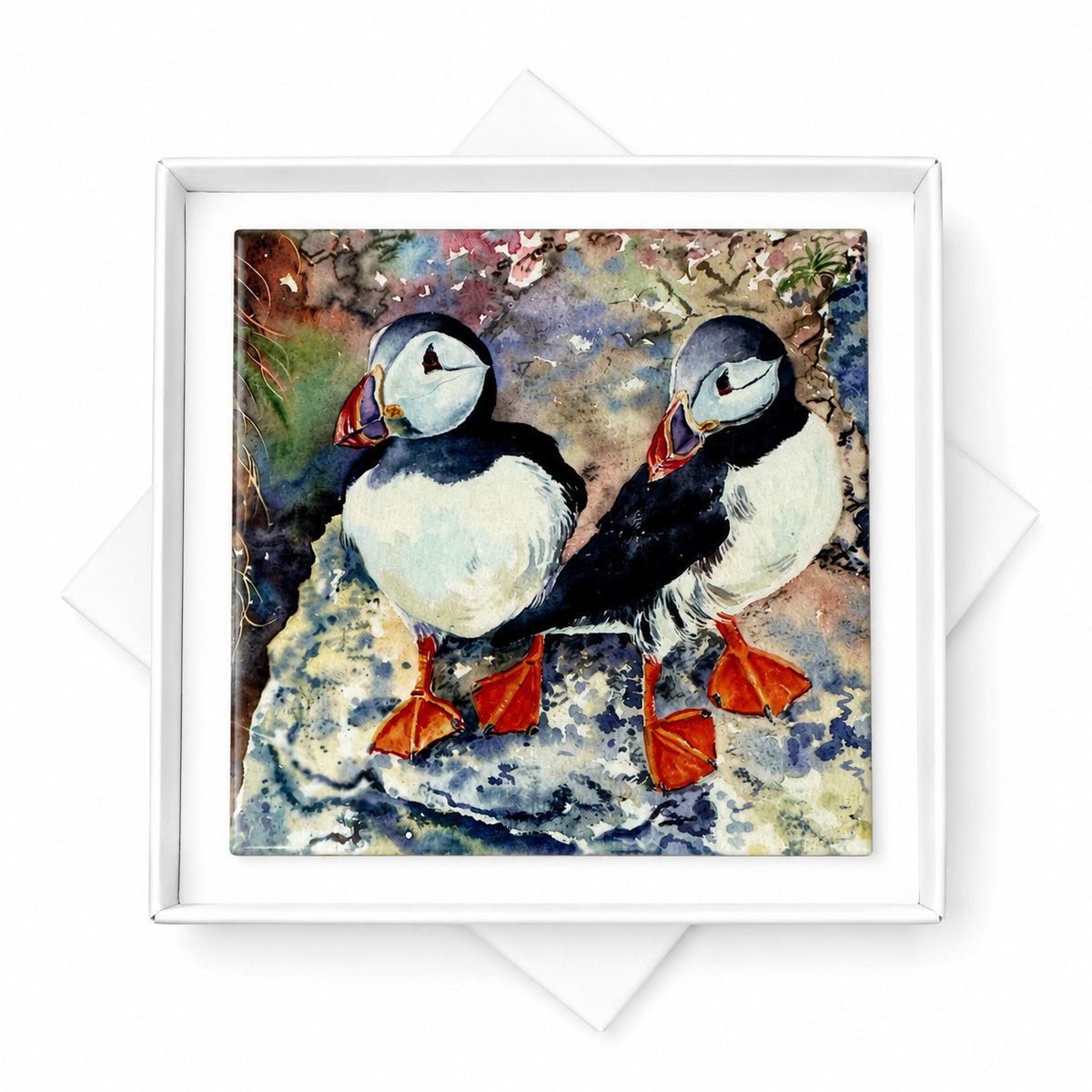 Small ceramic tile/Puffin Twins