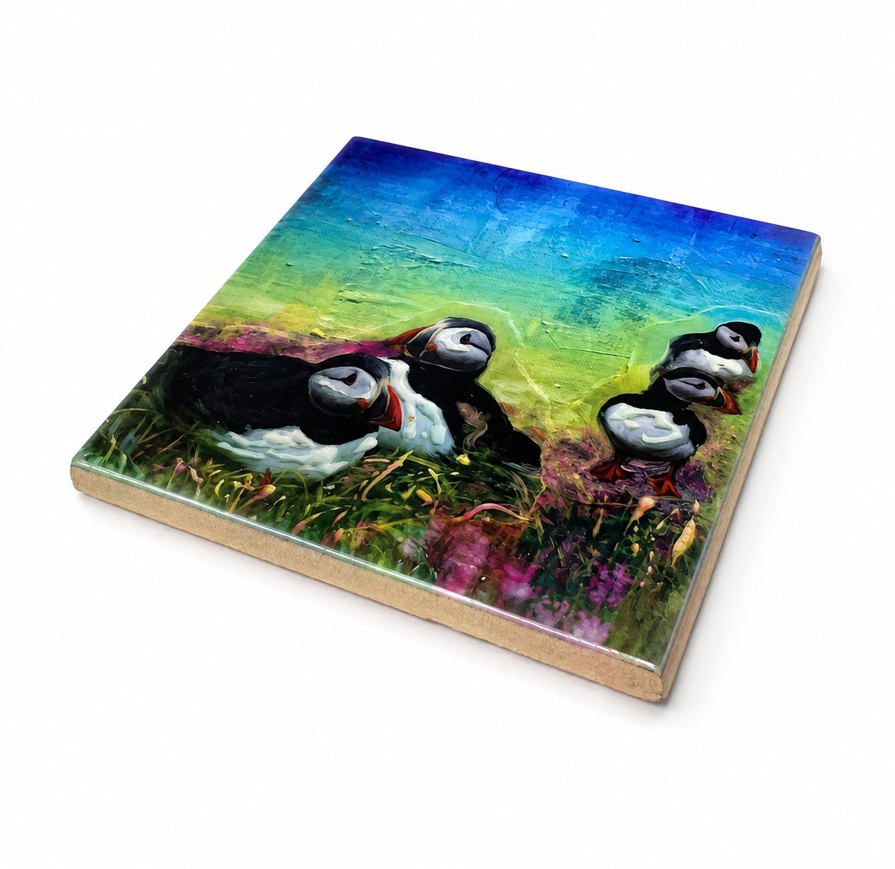 Small ceramic tile/Puffins