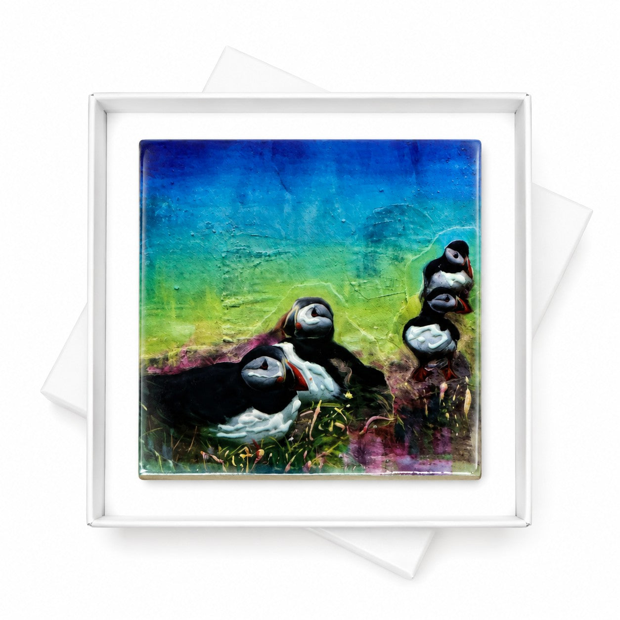 Small ceramic tile/Puffins
