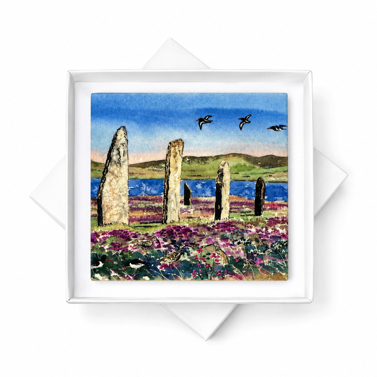 Small ceramic tile/Oystercatchers and curlews at The Ring of Brodgar