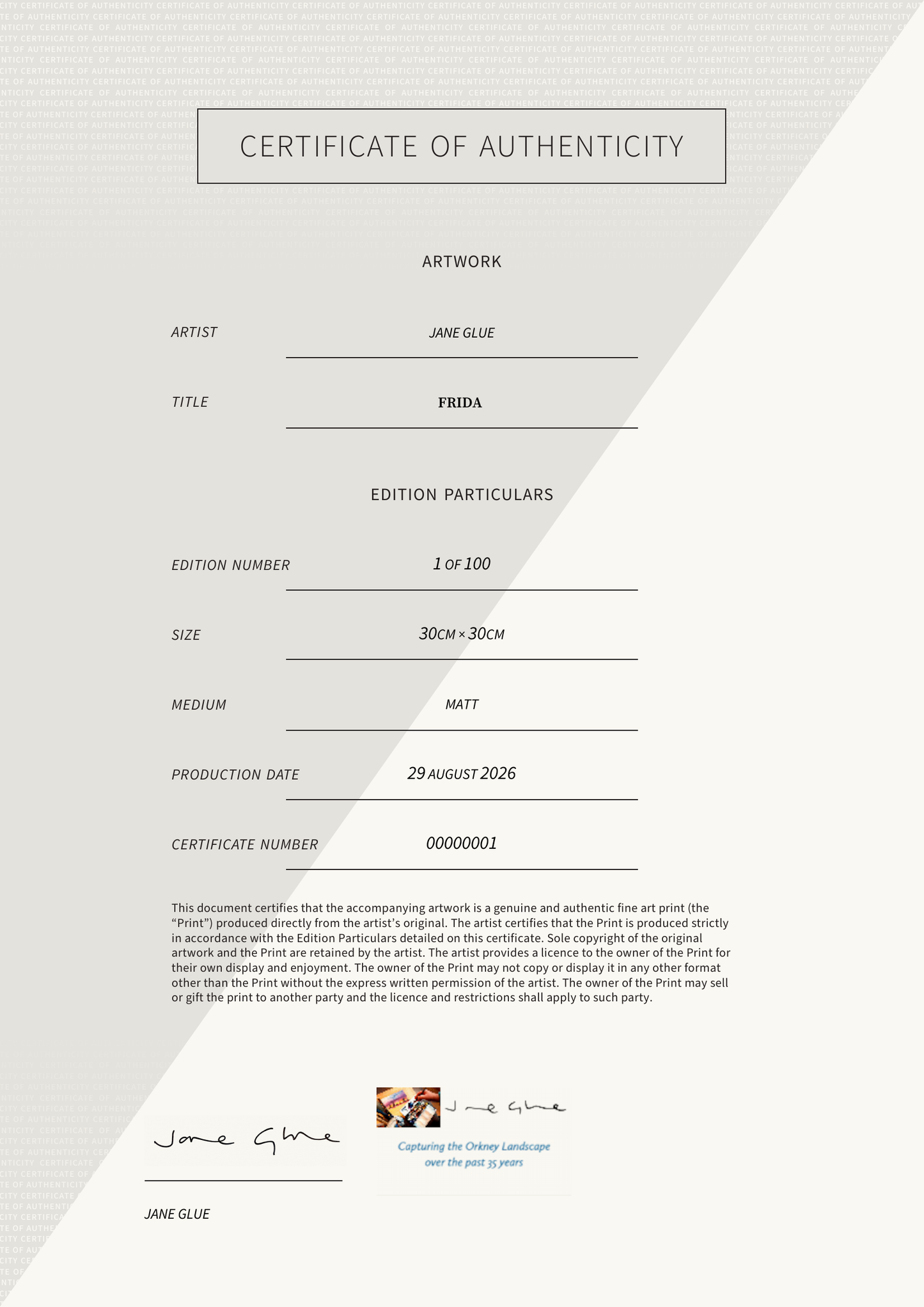 Frida  — Certificate of Authenticity