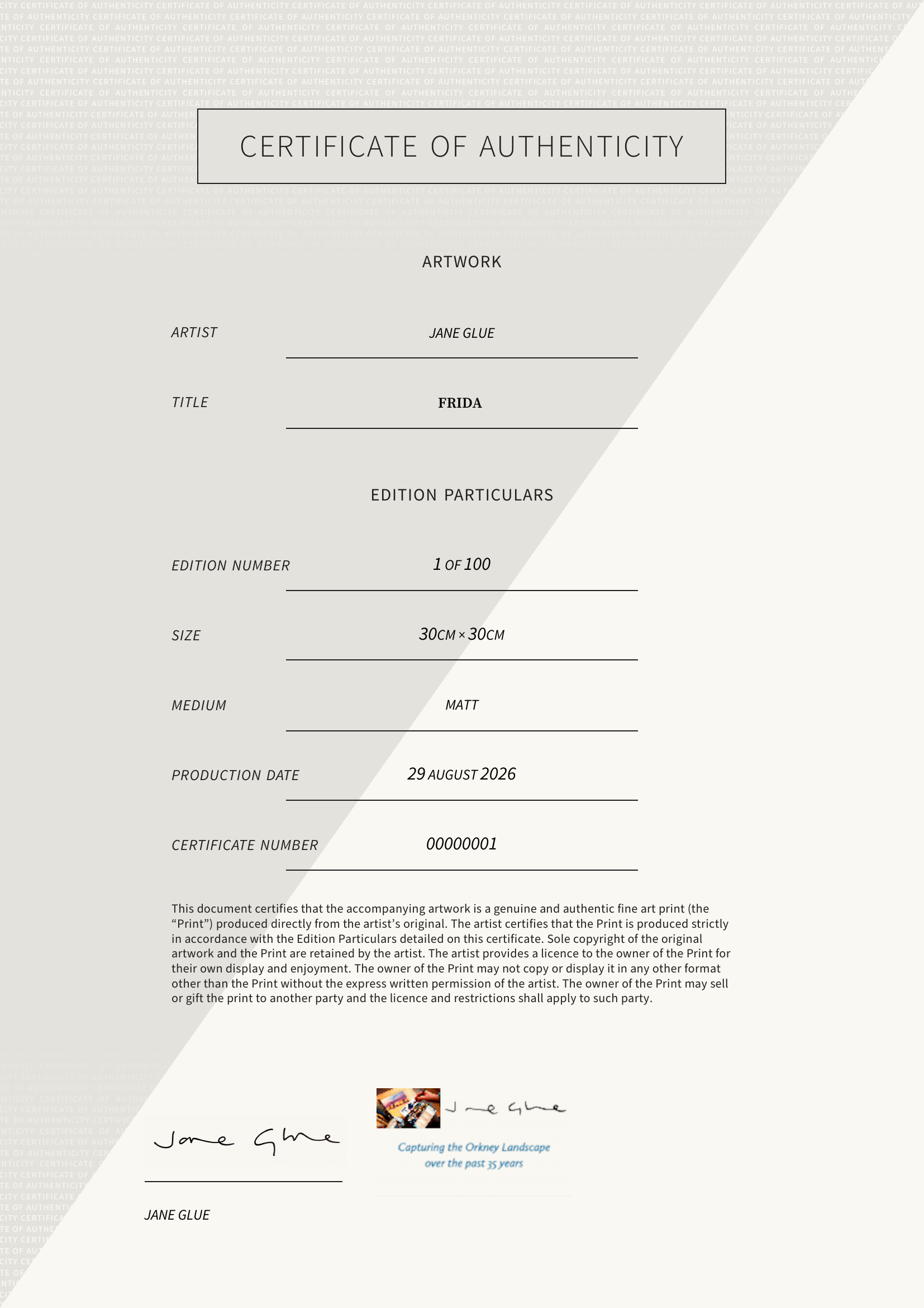 Frida  — Certificate of Authenticity