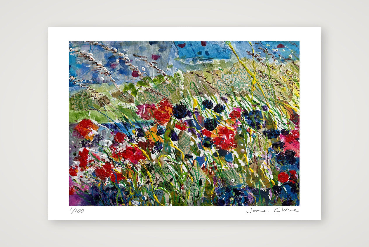Red poppies and cornflowers abstract — 30×21cm, 12×8" Print only