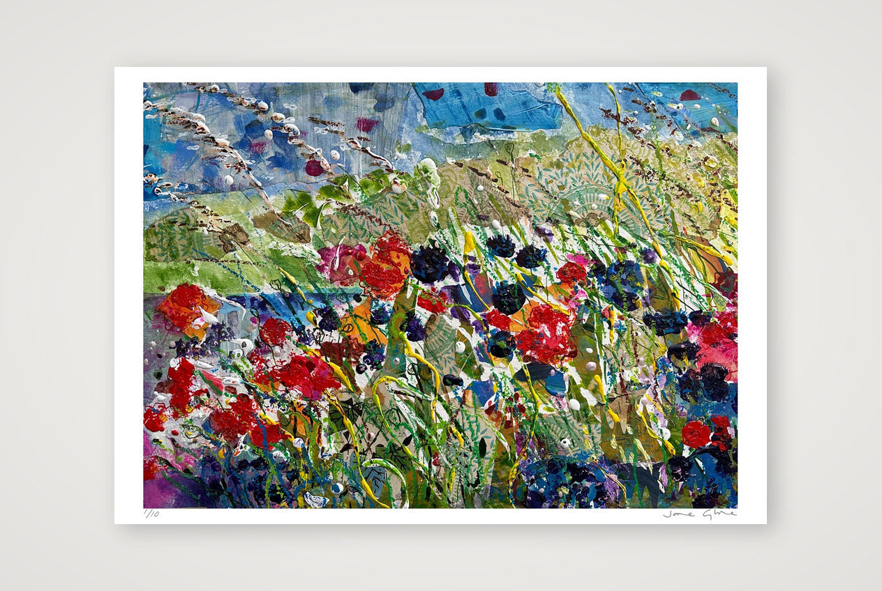 Red poppies and cornflowers abstract — 84×59cm, 33×23" Print only