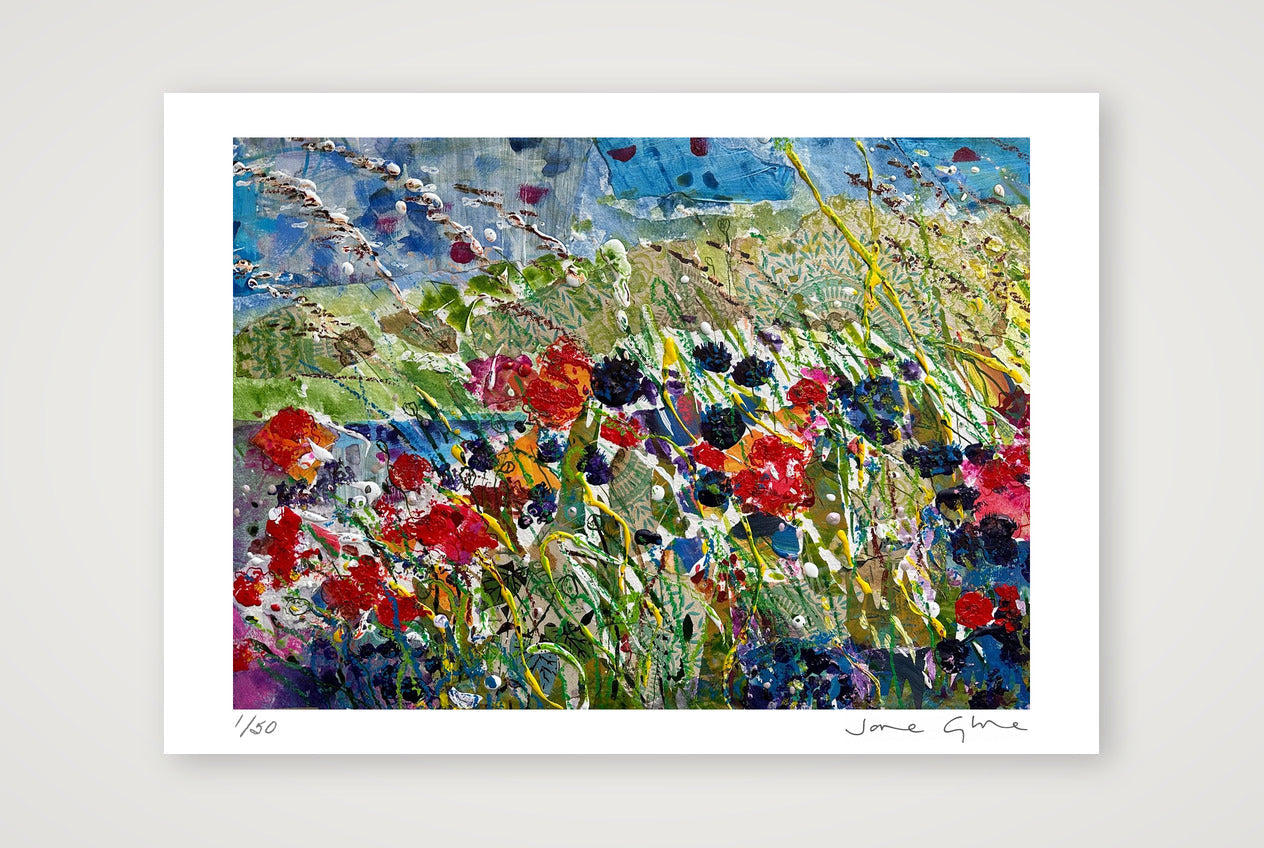 Red poppies and cornflowers abstract — 42×30cm, 17×12" Print only