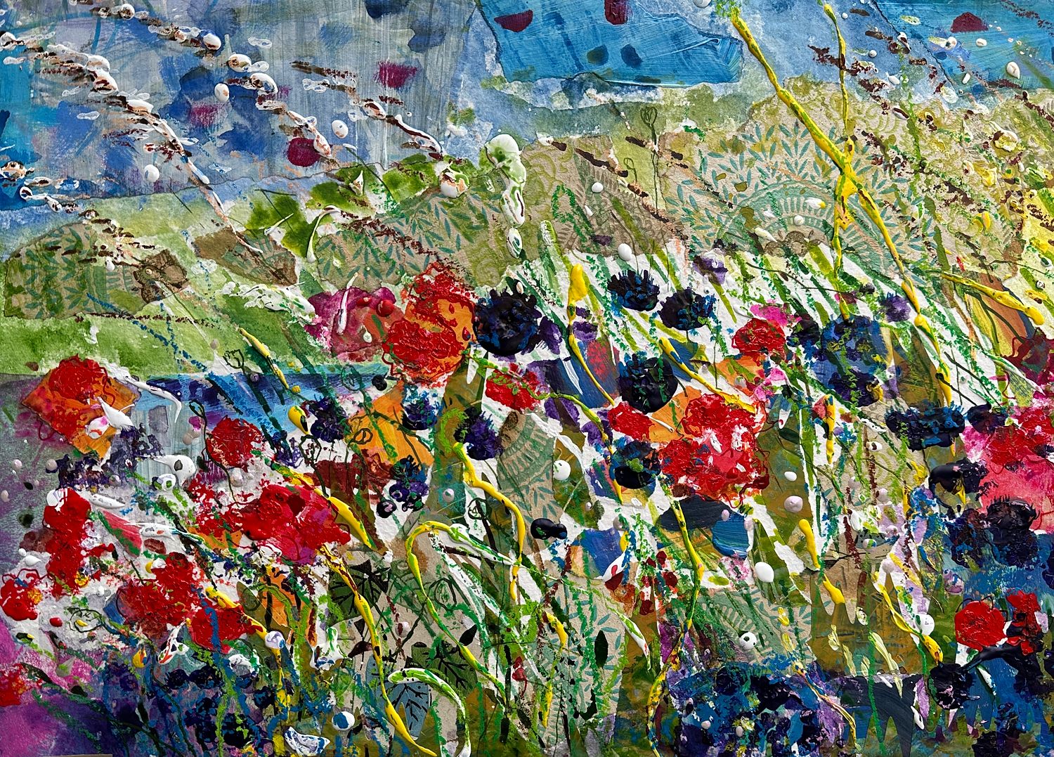Red poppies and cornflowers abstract