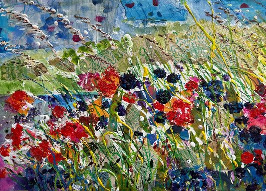 Red poppies and cornflowers abstract