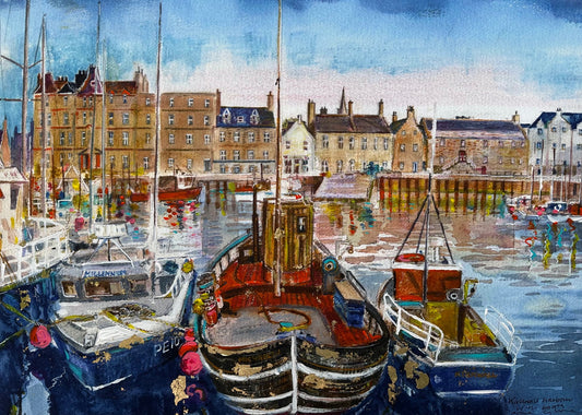 Hand finished print A3 size unframed/Kirkwall harbour with boats