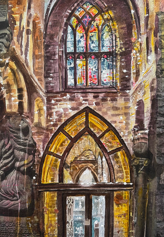 Hand finished print A3 size unframed/The new door, St Magnus cathedral