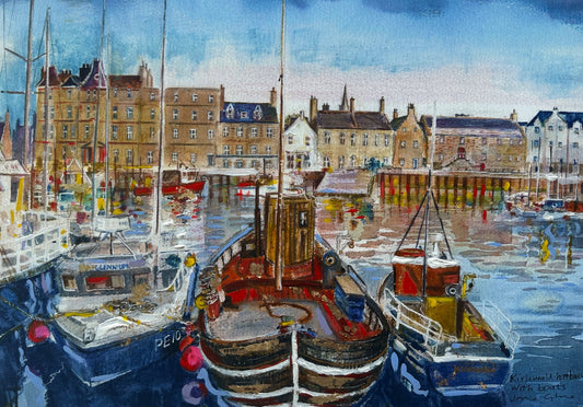 Hand finished print A4 size unframed/Kirkwall harbour with boats