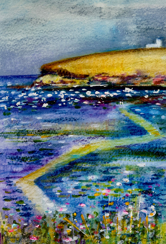 Hand finished print A4 size unframed/Pathway across to The Brough of Birsay