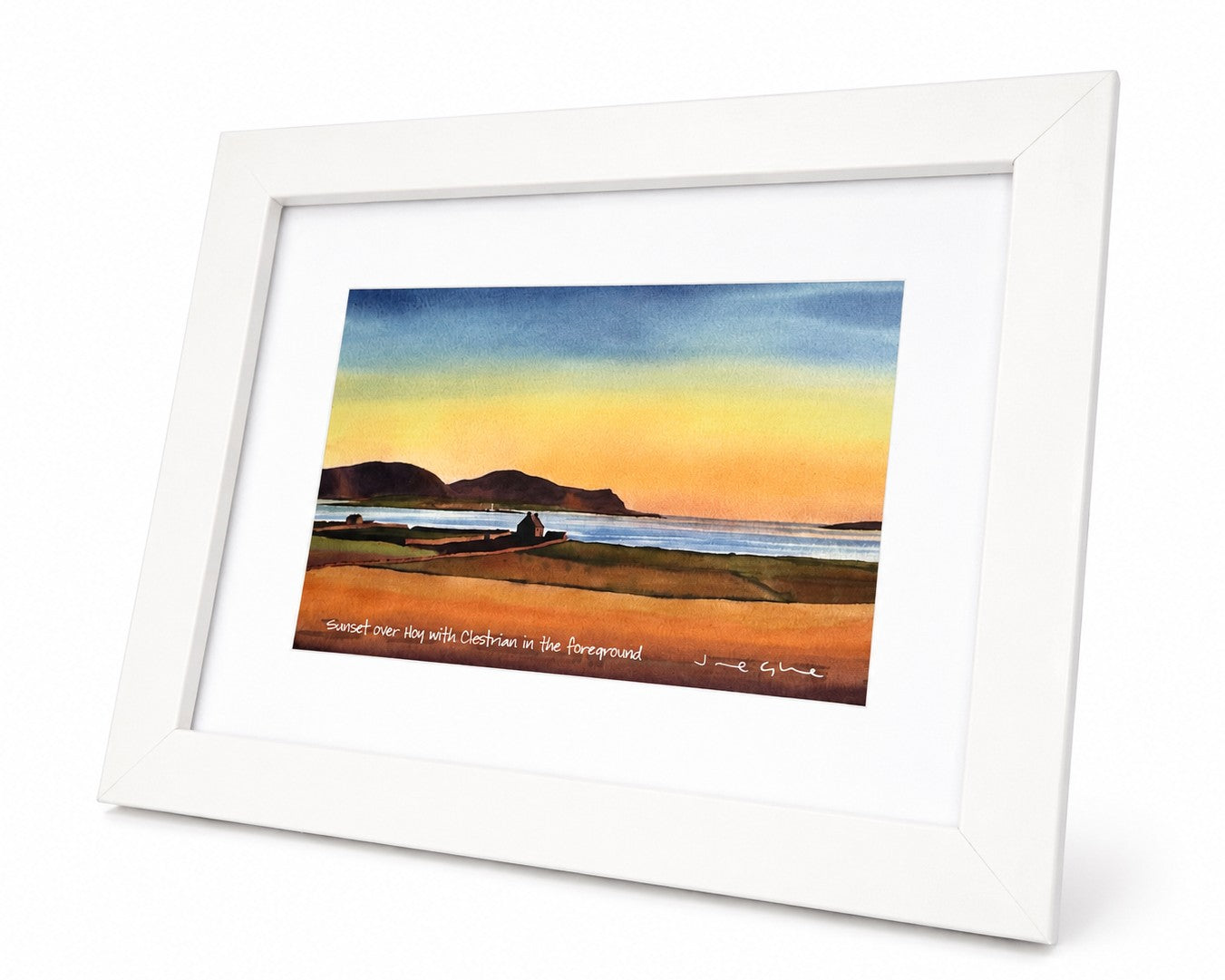 Small framed print/Sunset over The Hoy Hills with Clestrain in the foreground
