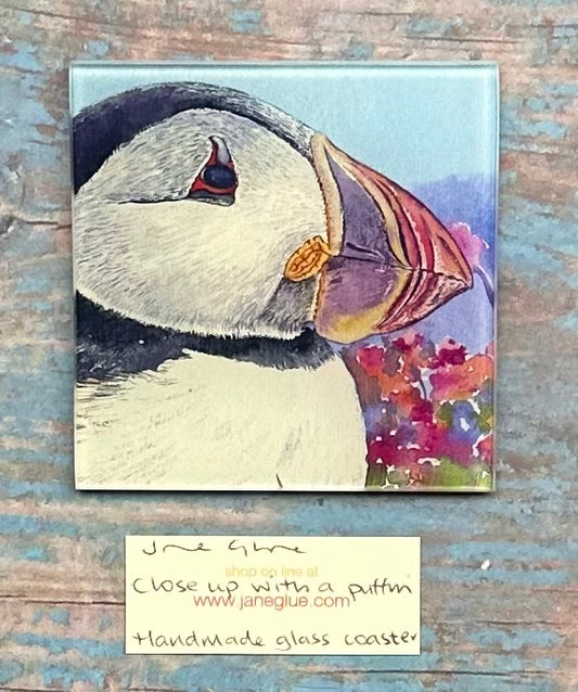 Glass coaster/Close up with a puffin