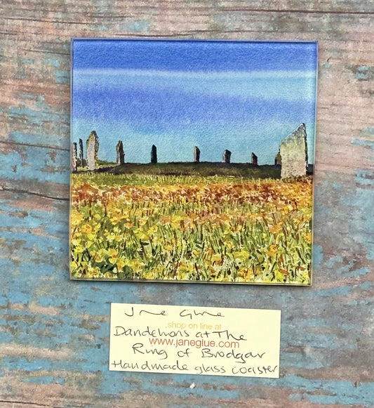Glass coaster/Dandelions at The Ring of Brodgar
