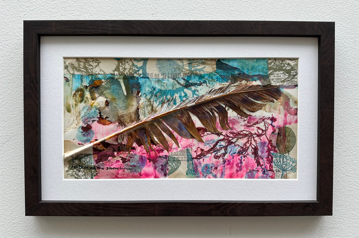 NEW! Original mixed media painting/Feather on the shoreline