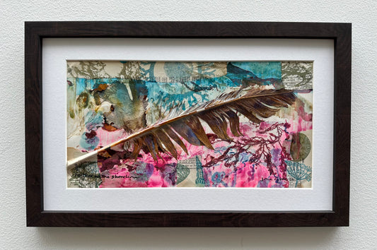 NEW! Original mixed media painting/Feather on the shoreline