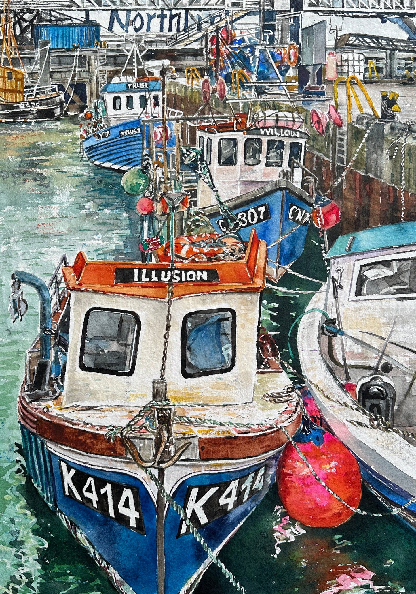 NEW! Original painting/Fishing boats in Stromness harbour