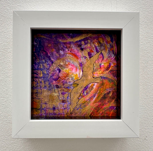 Original mixed media painting/Purple sunset with golden gull