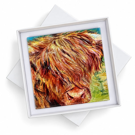 Small ceramic tile/Hamish the highland coo