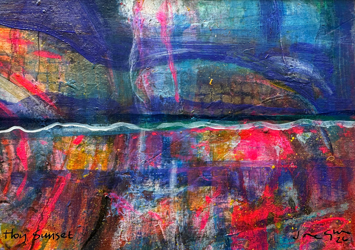 NEW! Original mixed media painting/Hoy sunset