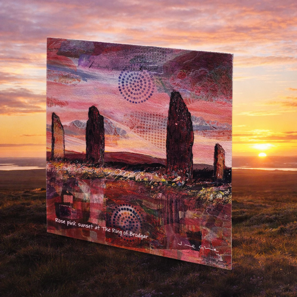 Large Card - Rose pink sunset at The Ring of Brodgar