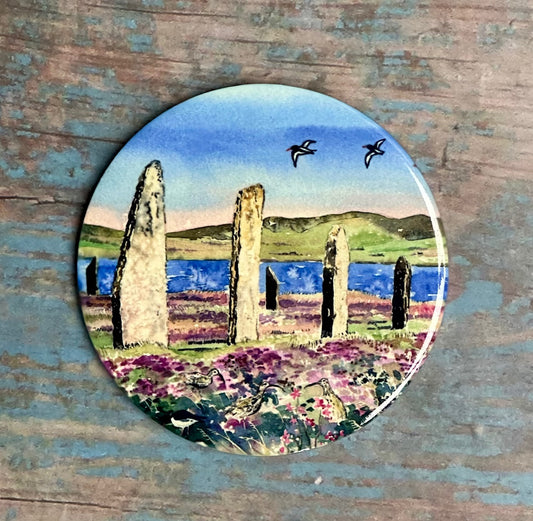 Ceramic coaster/ Oystercatchers and curlews at The Ring of Brodgar