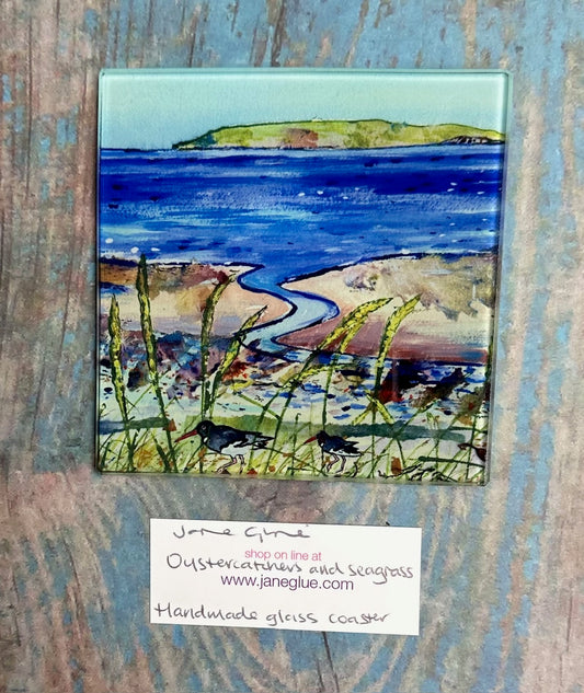 Glass coaster/Seagrass and Oystercatchers