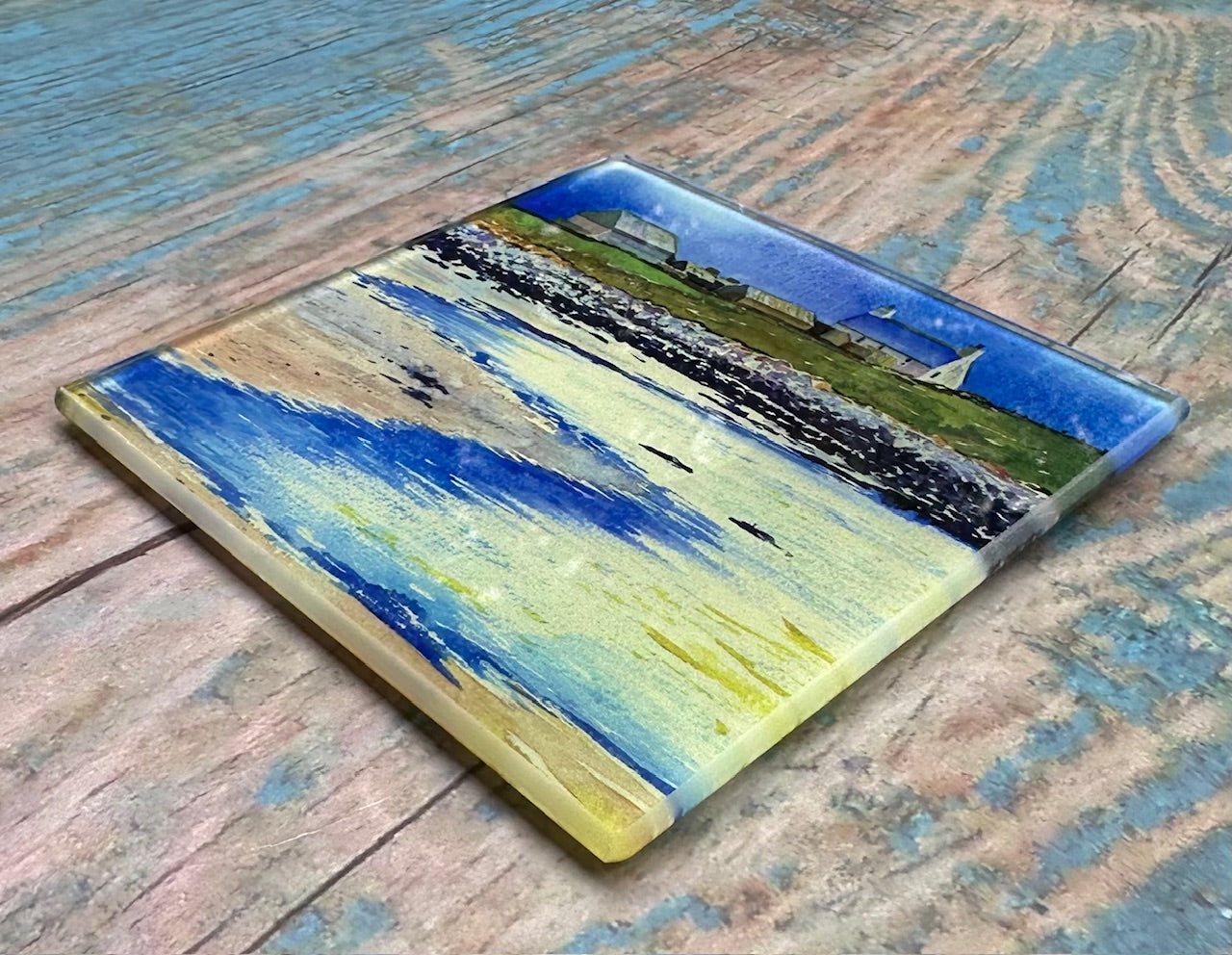 Glass coaster/House with a blue roof