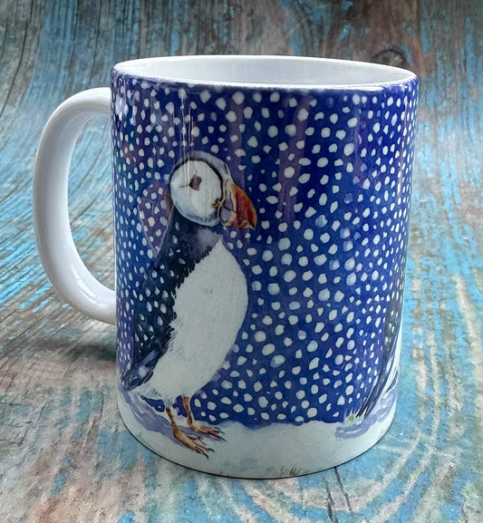 Ceramic mug/Puffin in the snow