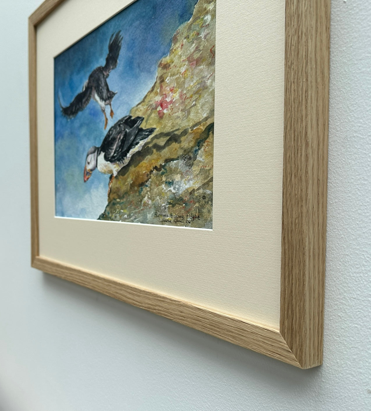 NEW! Original painting/Puffins taking flight
