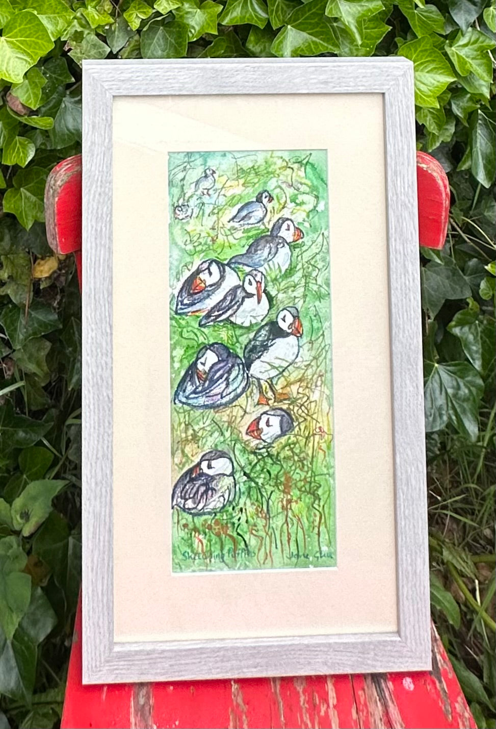 NEW! Original watercolour painting/Sketching Puffins