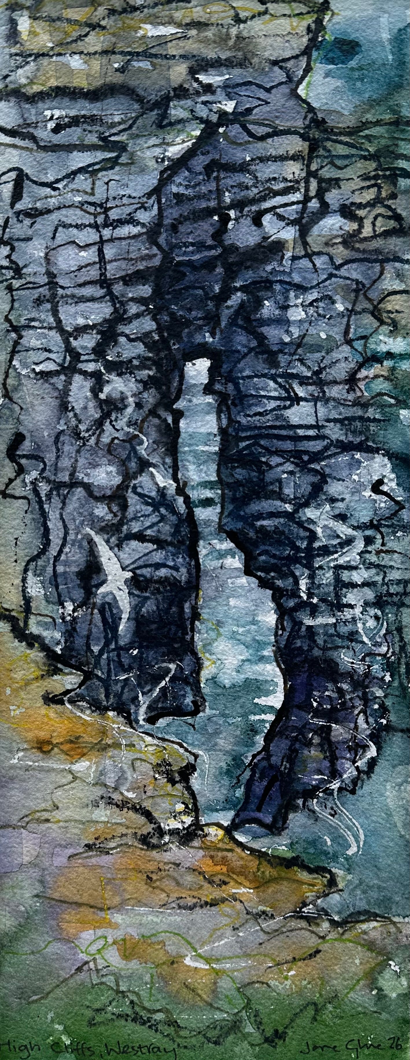 NEW! Original mixed media painting/High Cliffs, Westray