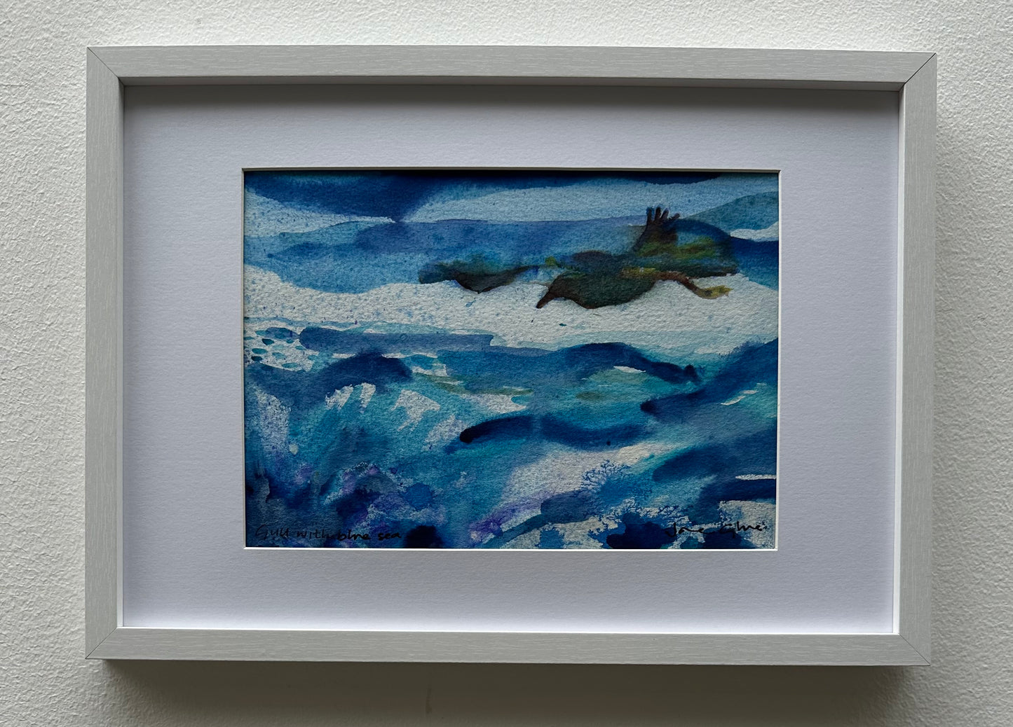 NEW! Original watercolour and ink painting/Gull with blue sea