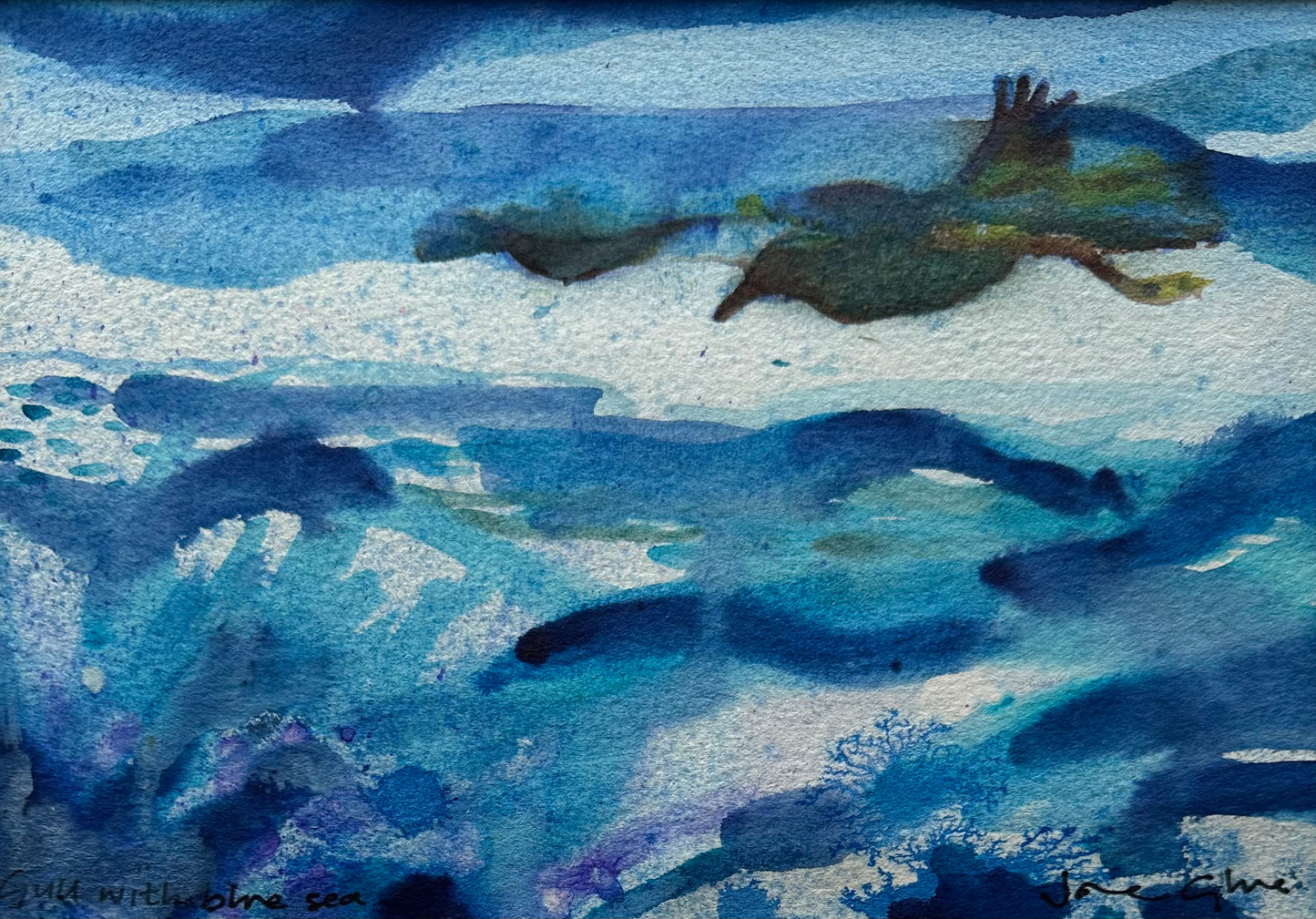 NEW! Original watercolour and ink painting/Gull with blue sea