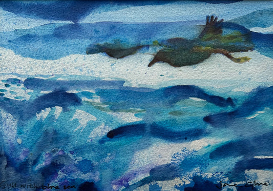 NEW! Original watercolour and ink painting/Gull with blue sea