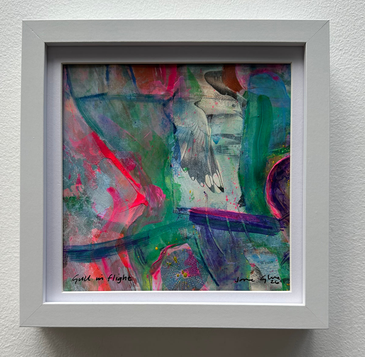 NEW! Original mixed media painting/Gull in flight