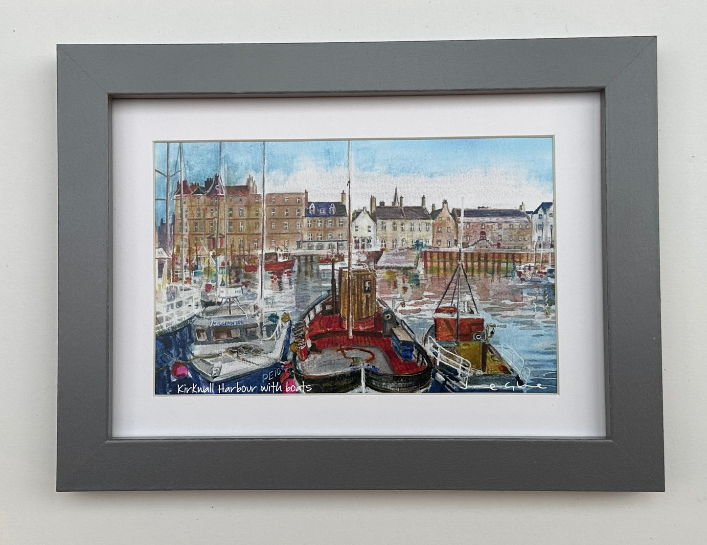 Small framed print/Kirkwall harbour with boats