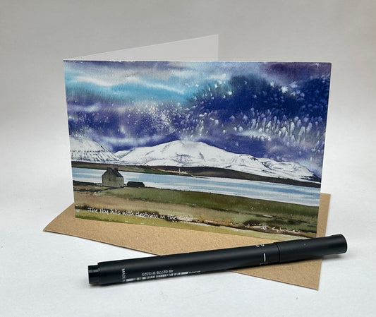 Card -  The Hoy hills with clestrain in the snow