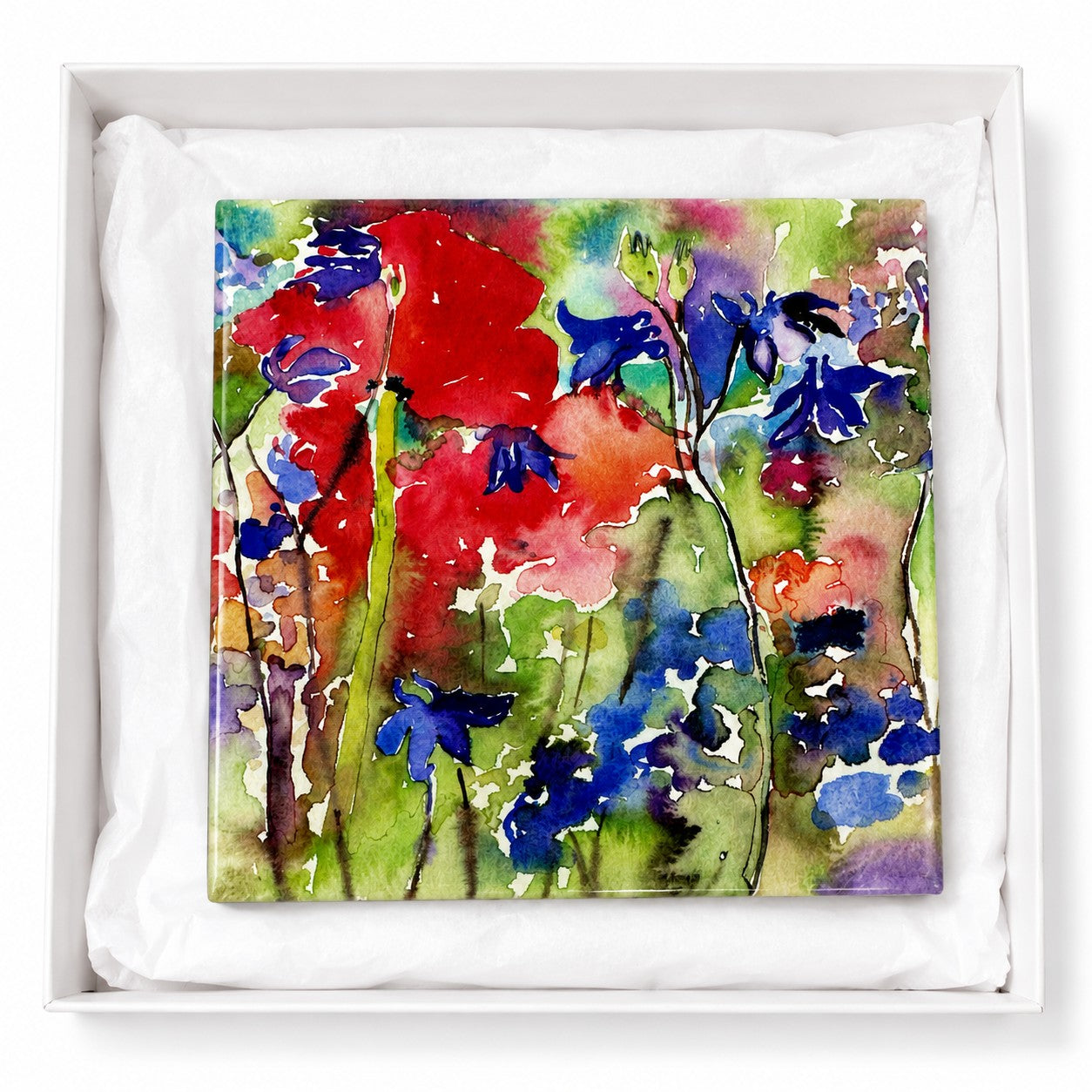 Large ceramic tile/Poppies and Columbines