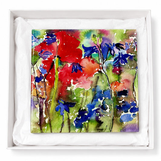 Large ceramic tile/Poppies and Columbines