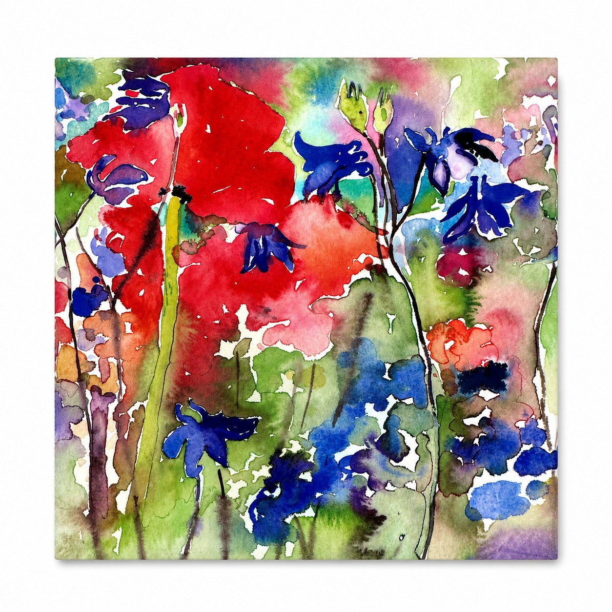 Large ceramic tile/Poppies and Columbines