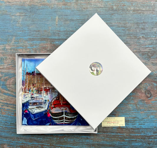 Large ceramic tile/Kirkwall harbour with boats