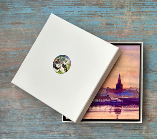 Medium ceramic tile/Sunset over Kirkwall bay