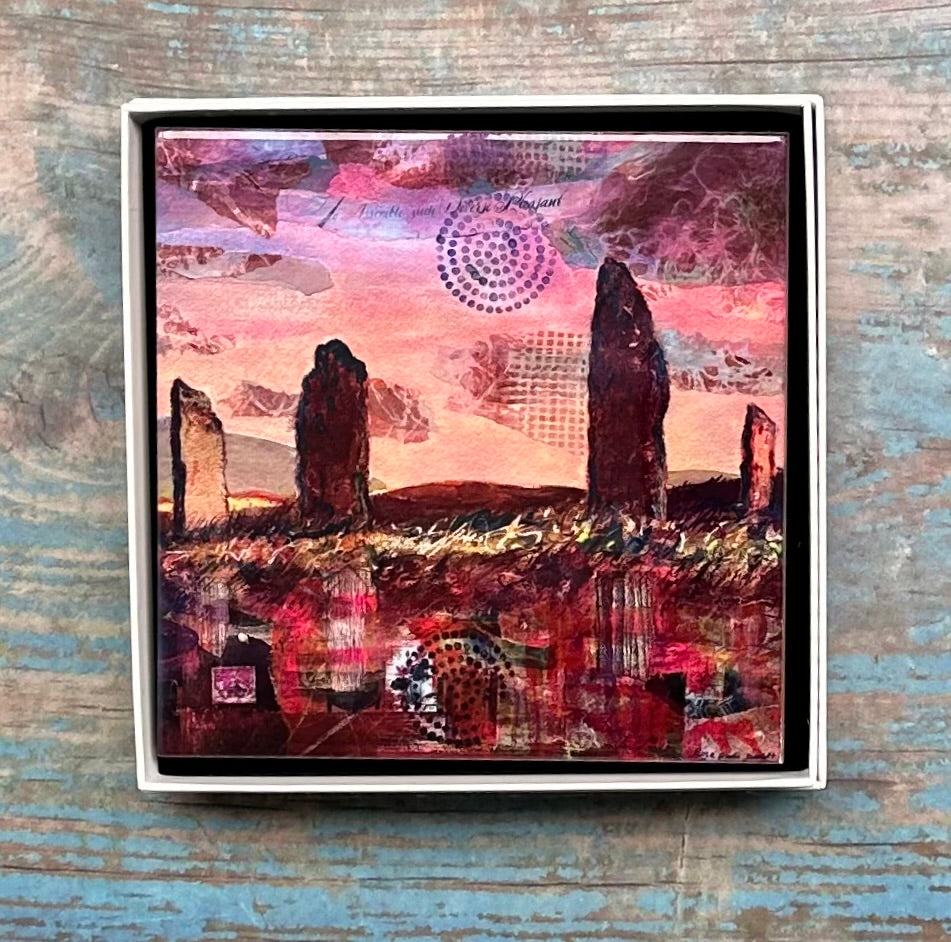 Medium ceramic tile/Rose pink sunset at The Ring of Brodgar