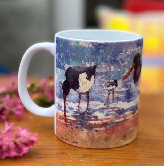Ceramic mug/Oystercatchers on the tide line