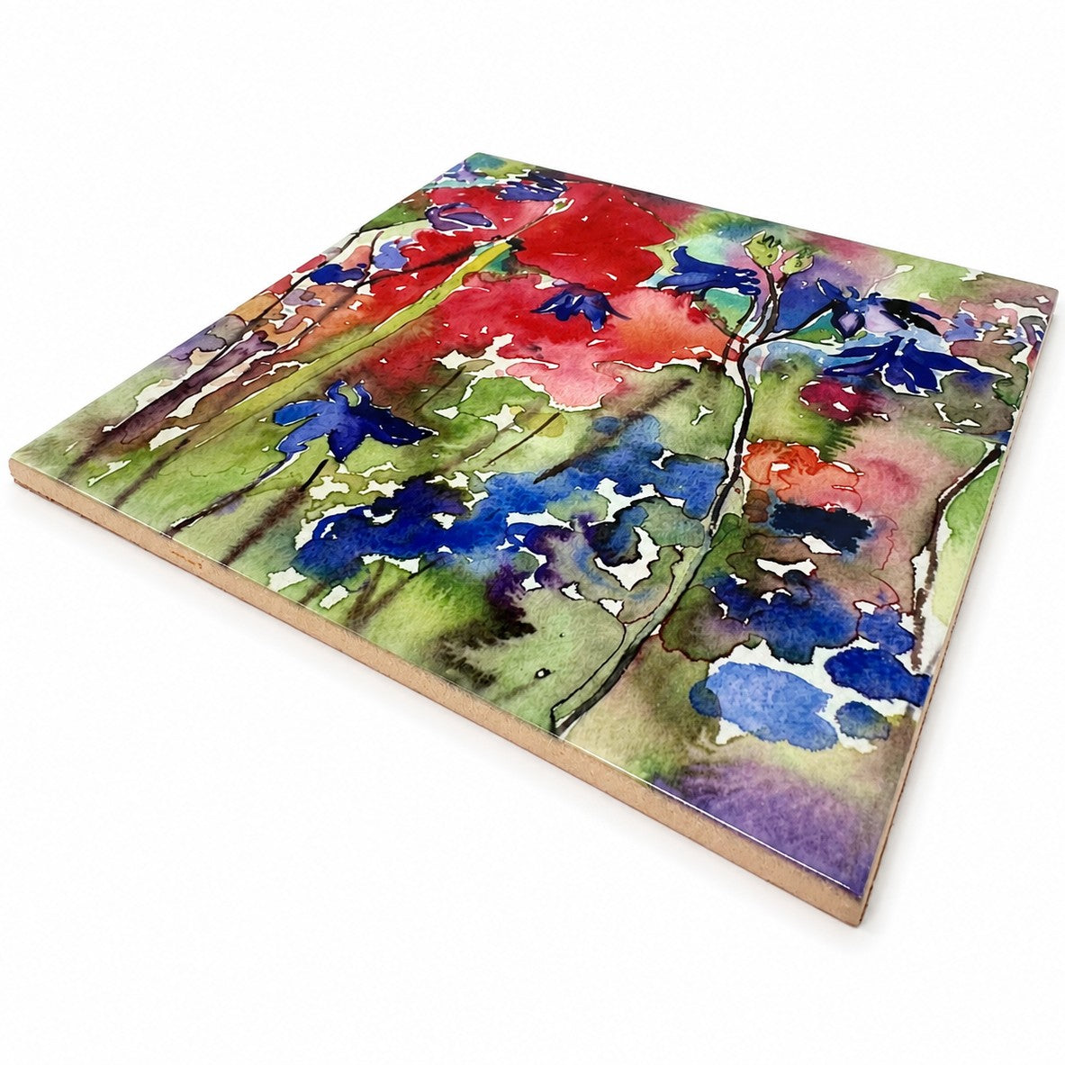 Large ceramic tile/Poppies and Columbines