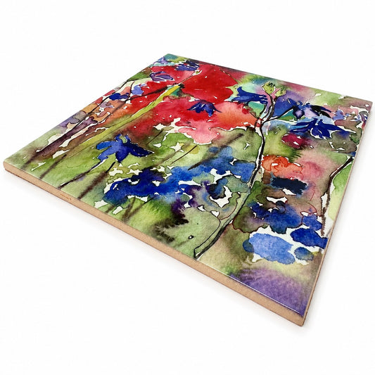 Large ceramic tile/Poppies and Columbines